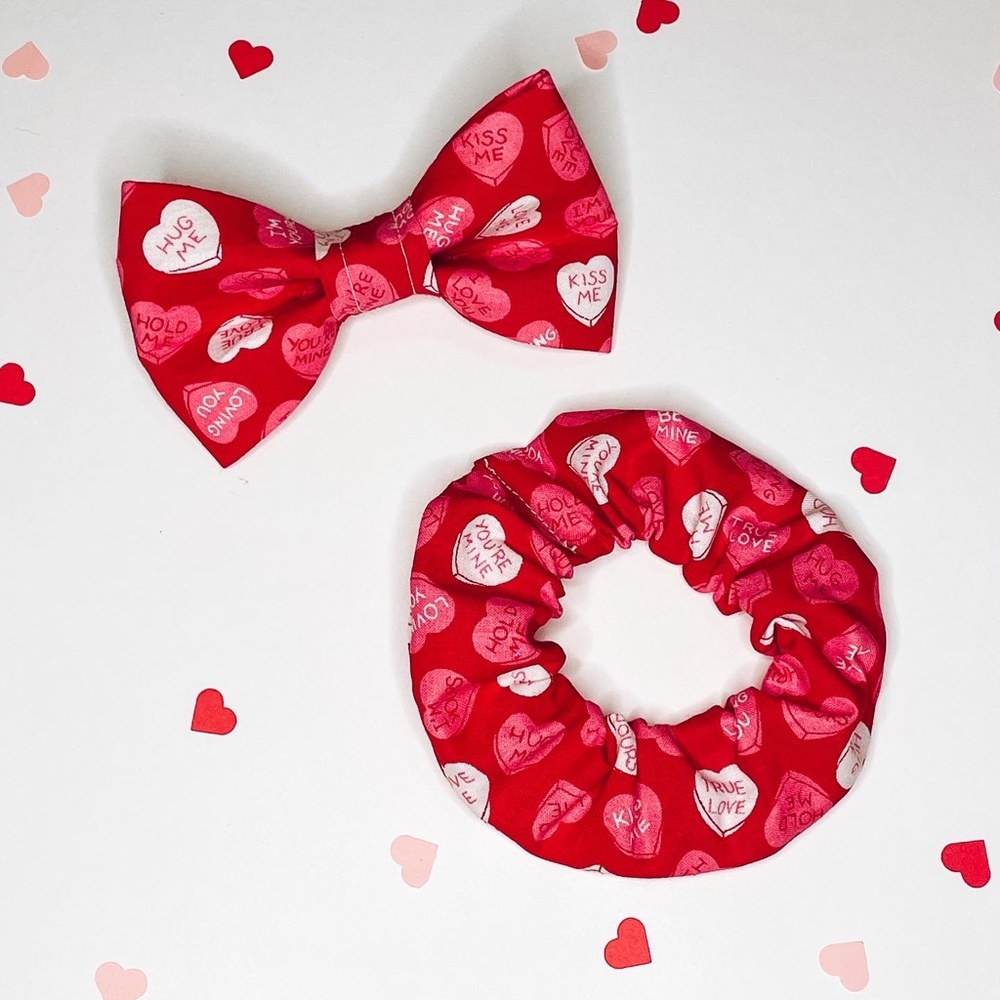 Valentine’s Day Pet Bow Tie & Matching Hair Scrunchie - Handmade - New